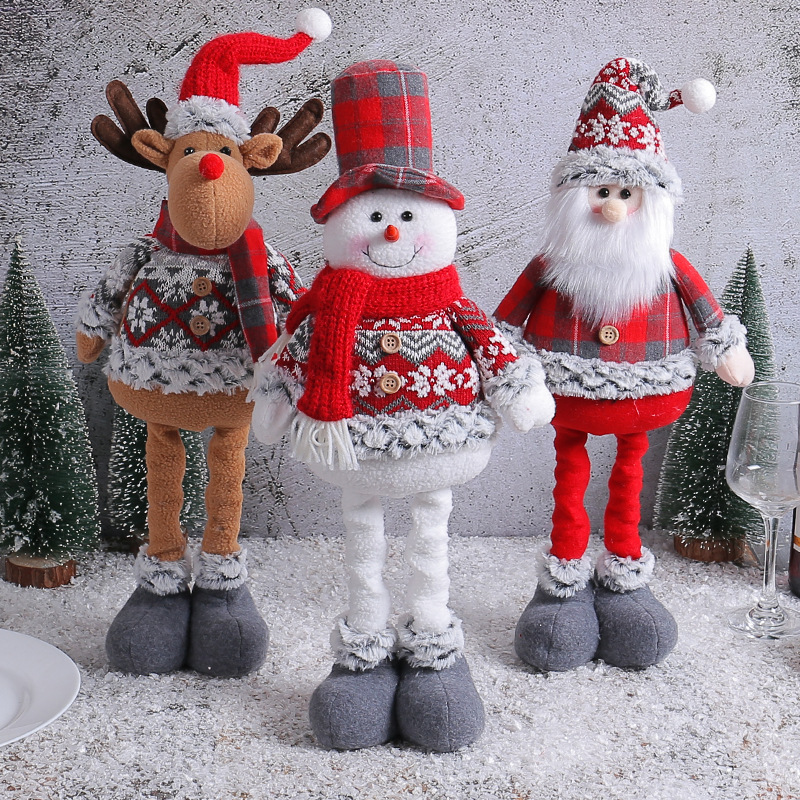 Christmas decoration Christmas retractable doll cute elk doll Santa Claus high hat doll window decoration