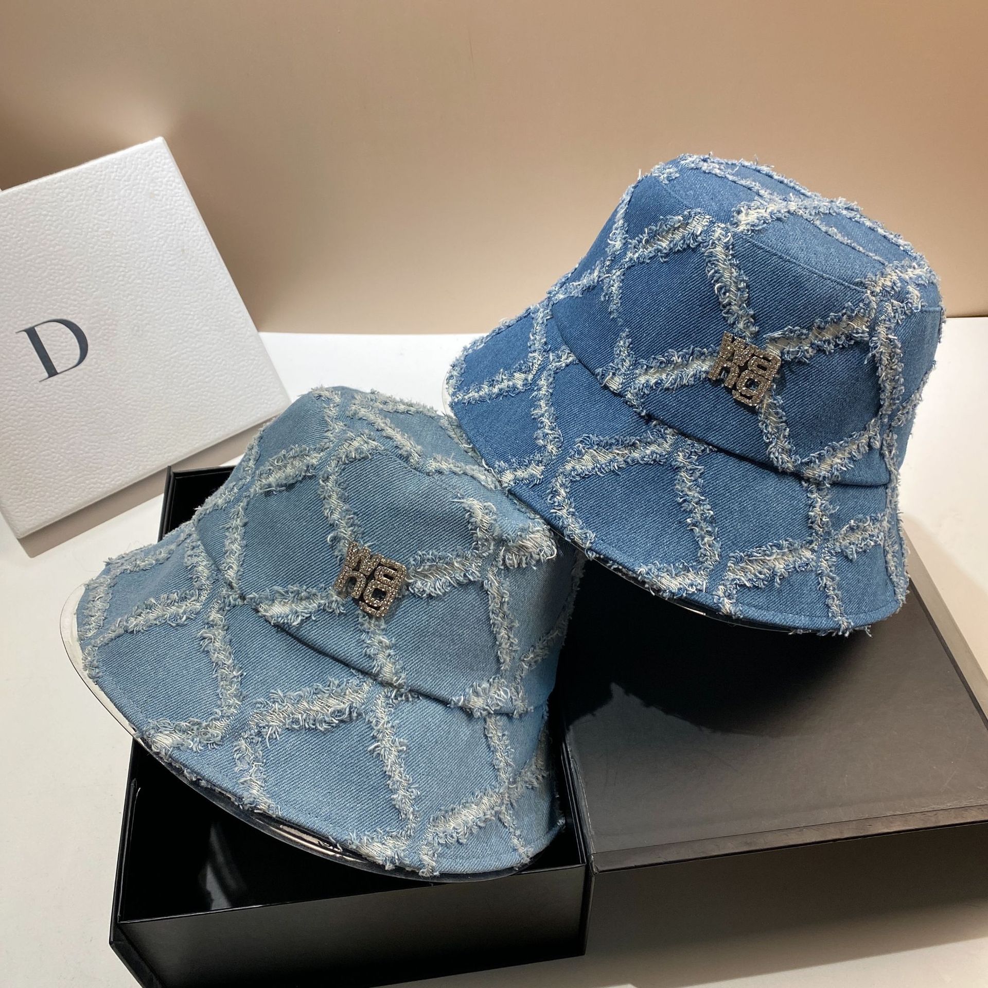 WANG King Leisure Women's Korean Eition Tassel Broken Hole Cat Whisker Cowboy Fisherman Seasonal Versatile Pot Hat