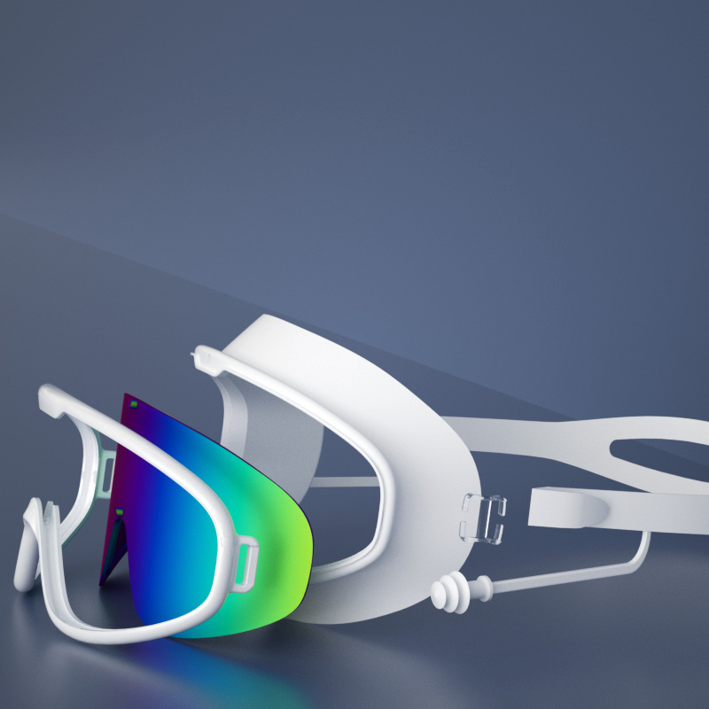 Children's large frame swimming goggles wholesale fashion HD anti-fog swimming glasses earplugs electroplating diving goggles for boys and girls