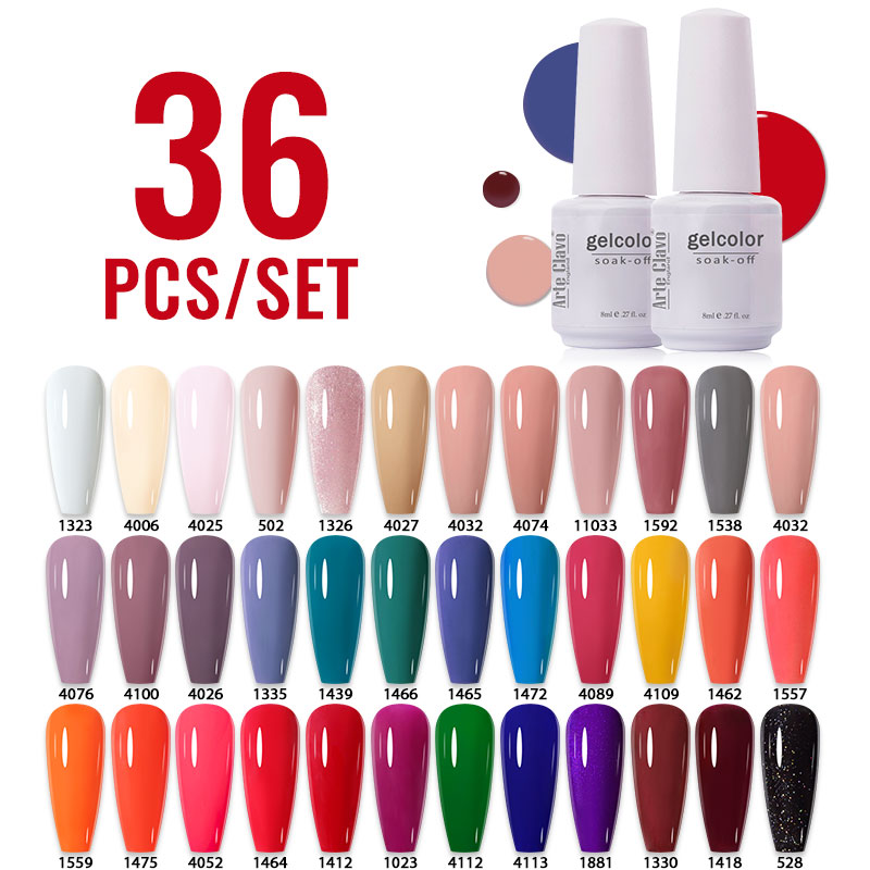 Arte Clavo 36 Colors 8ml Gel Polish Set Fall Winter Hot Color Gel Kit For Nail Art Design Whole Set Varnis Semi-permanent Nail Gel