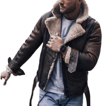 Men's Faux Fur Streetwear Jacket - Edgy Biker Style Coat With Distressed Detailing, Trendy Outerwear