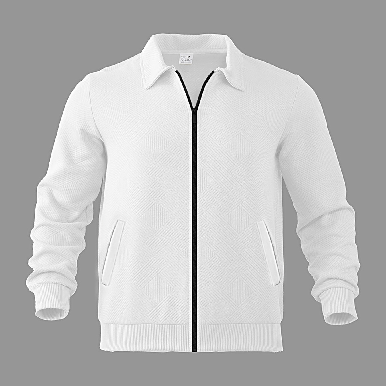 Freizeitjacke mit Waffelstruktur für Herren – Slim Fit-Mantel mit Stehkragen und Reißverschluss, leichte, atmungsaktive Oberbekleidung aus Polyester-Baumwoll-Mischgewebe (Schwarz/Weiß/Khaki/Marineblau)