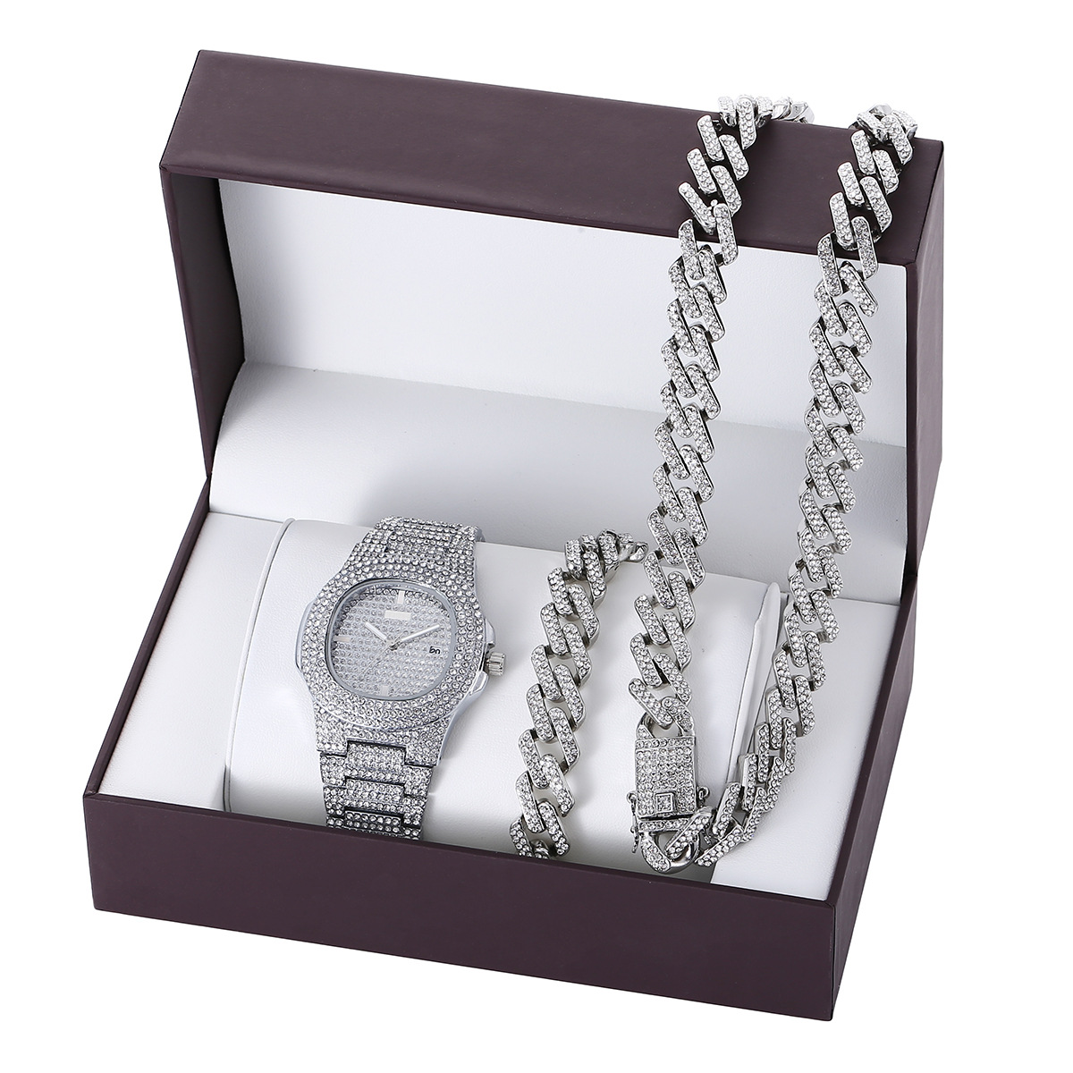 Gypsophila watch Full diamond diamond steel belt quartz watch + watch bracelet set wrist watch set