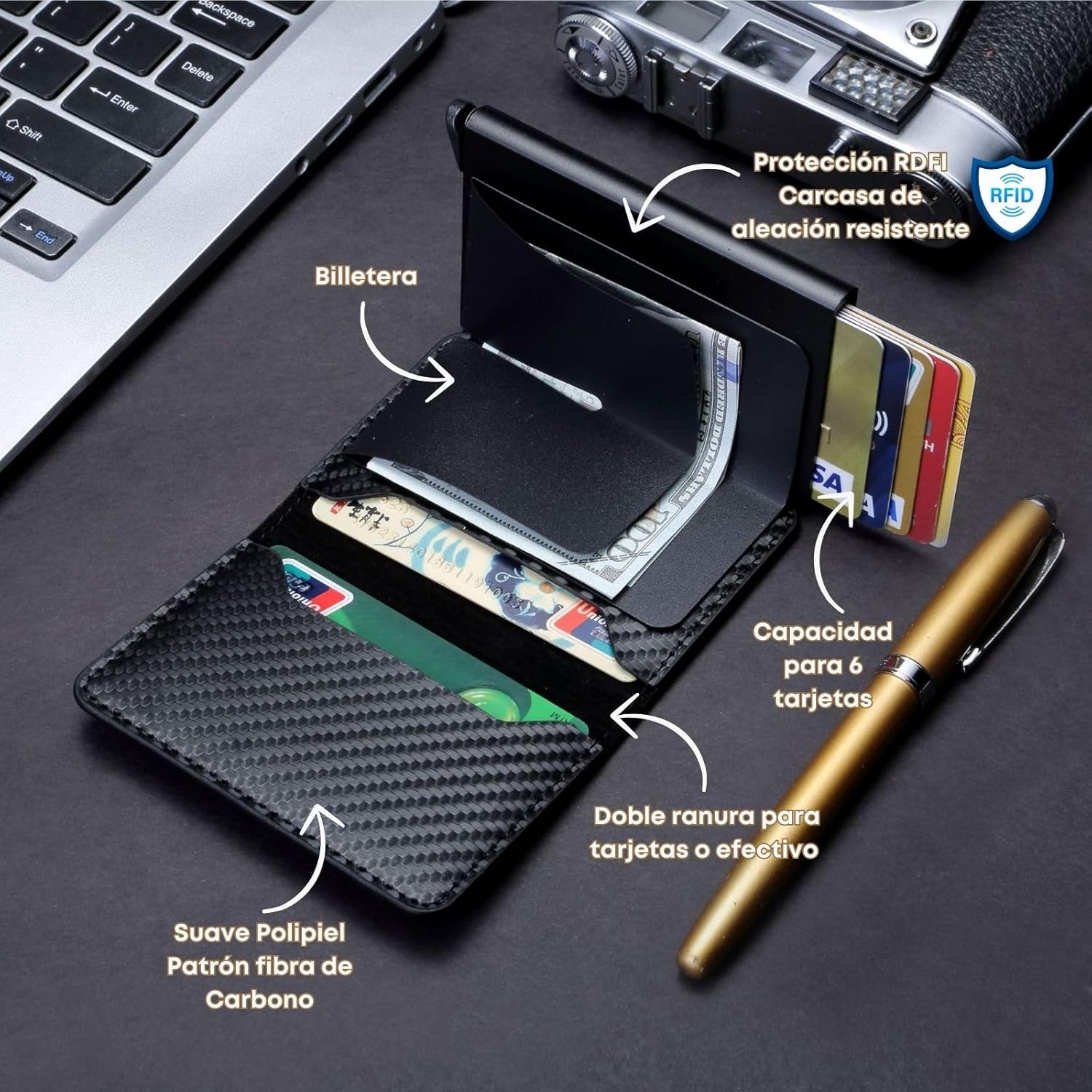 RFID Automatic Pop-up Card Holder Ultra-thin Credit Card Wallet Money Clip Multi-Slots Wallet For Men