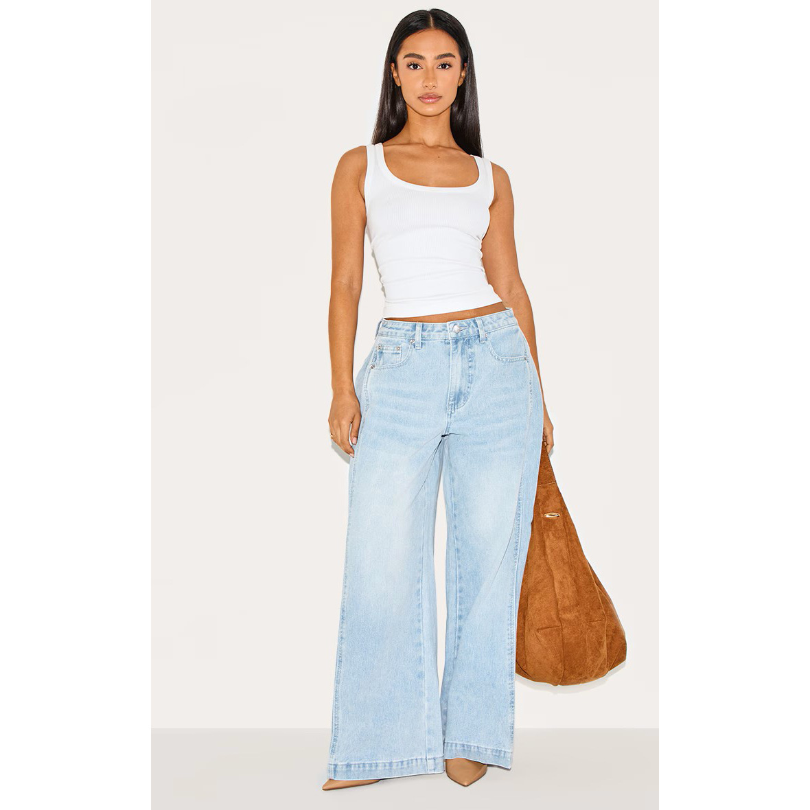 Damenjeans mit hoher Taille und lockerer Passform und geradem Bein, verwaschenes blaues Denim – bequeme und stylische Hose mit weitem Bein für Freizeit und Streetwear