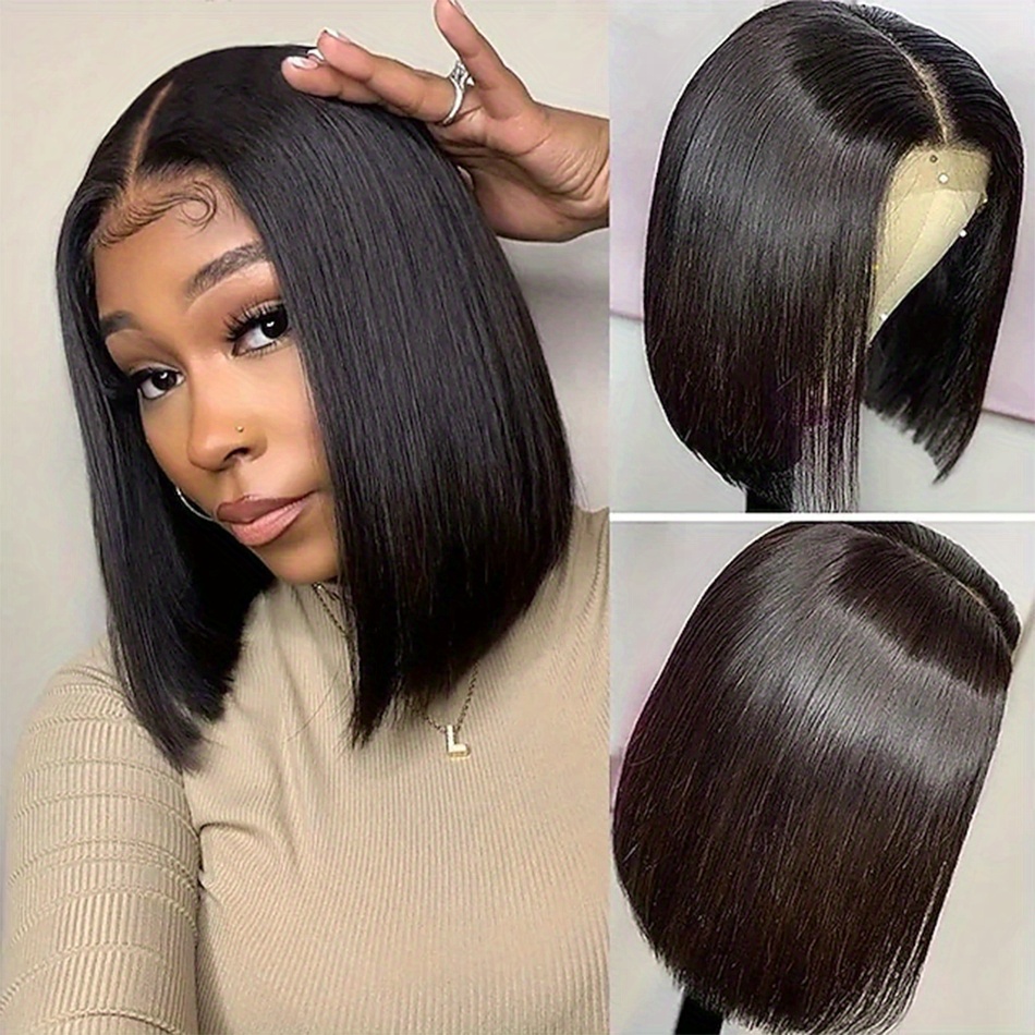 180% Density 4*4 Lace Front Human Hair Wig 8-16 Inch Short Bob Wig Brazilian Human Hair Wigs Pre-Plucked Natural Color Human Hair Lace Front Wigs