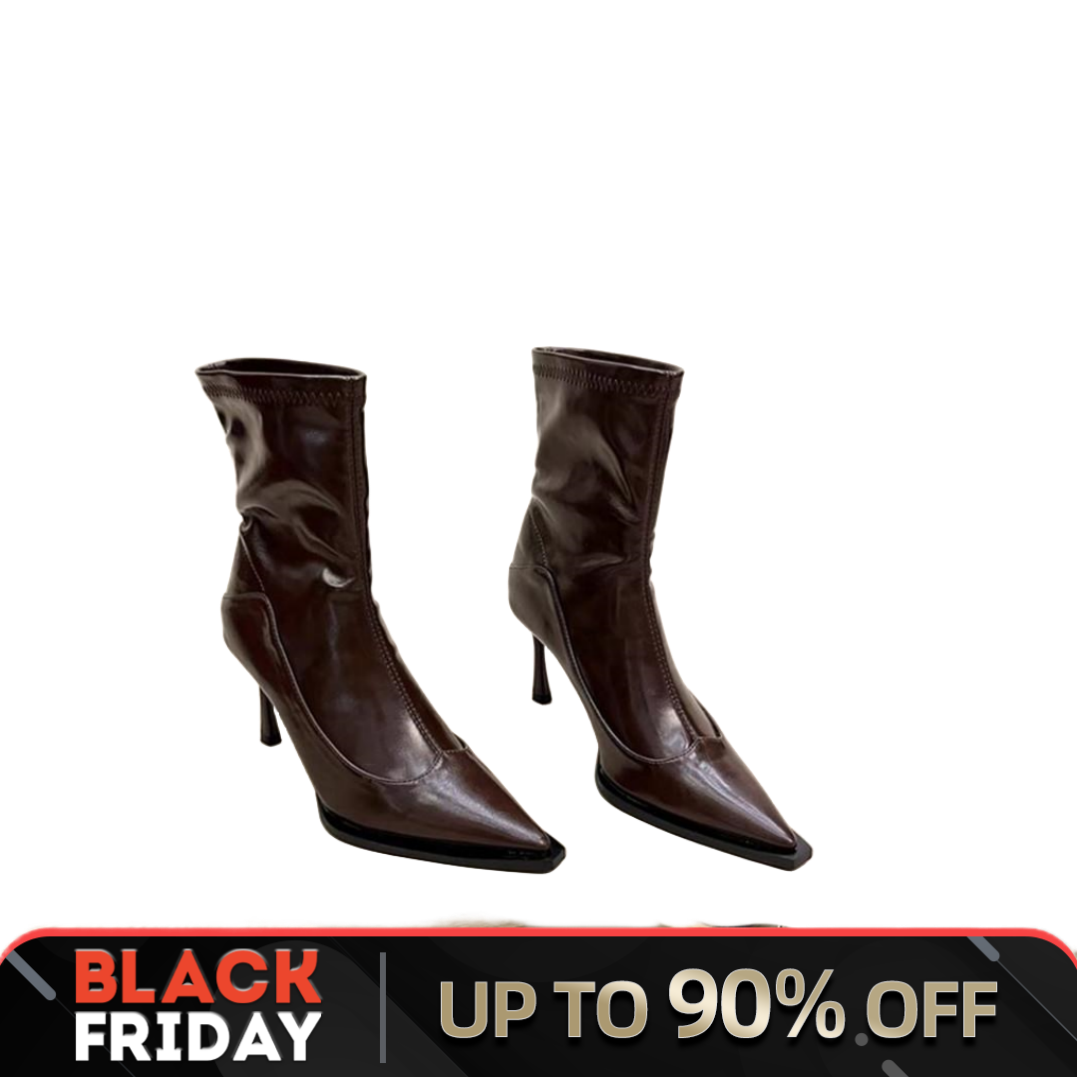 Brown Short Heel Boots For Women Pointy Head 2022 Autumn/winter New High Heel Soft Leather Fashion Boots For Women Sleeve Slim Boots