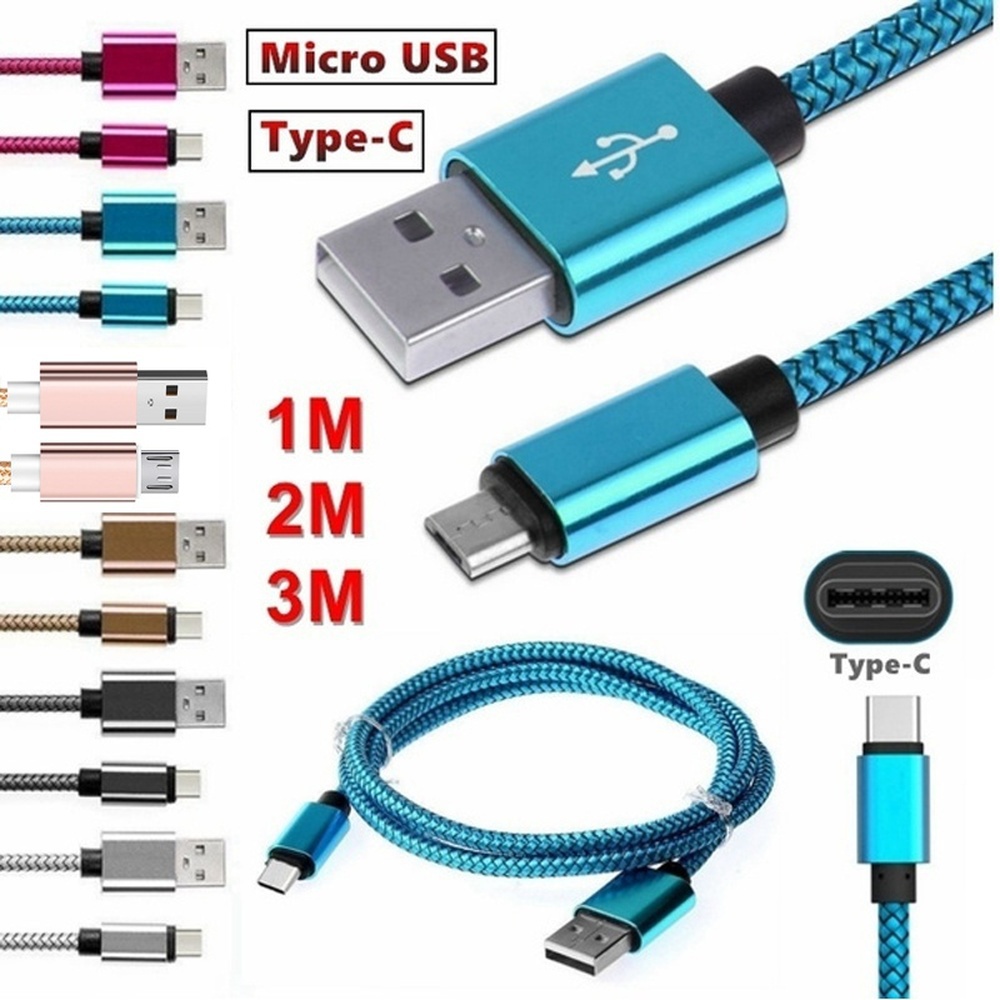 NEW  1M/2M/3M Android Cables USB Type-C Charger Cable Micro USB Charging Cable Data Sync Cord for  iPhone Samsung Huawei and more Android Smartphones