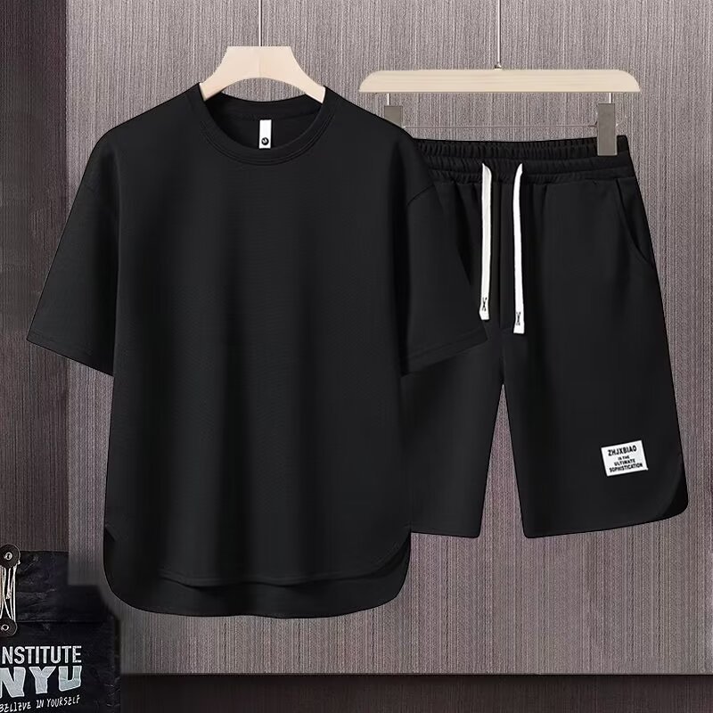 Lässiger Sportanzug für Herren, trendige Marke, lockere, einfache Kurzarm-Shorts für Herren mit einem Satz hübscher Kleidung