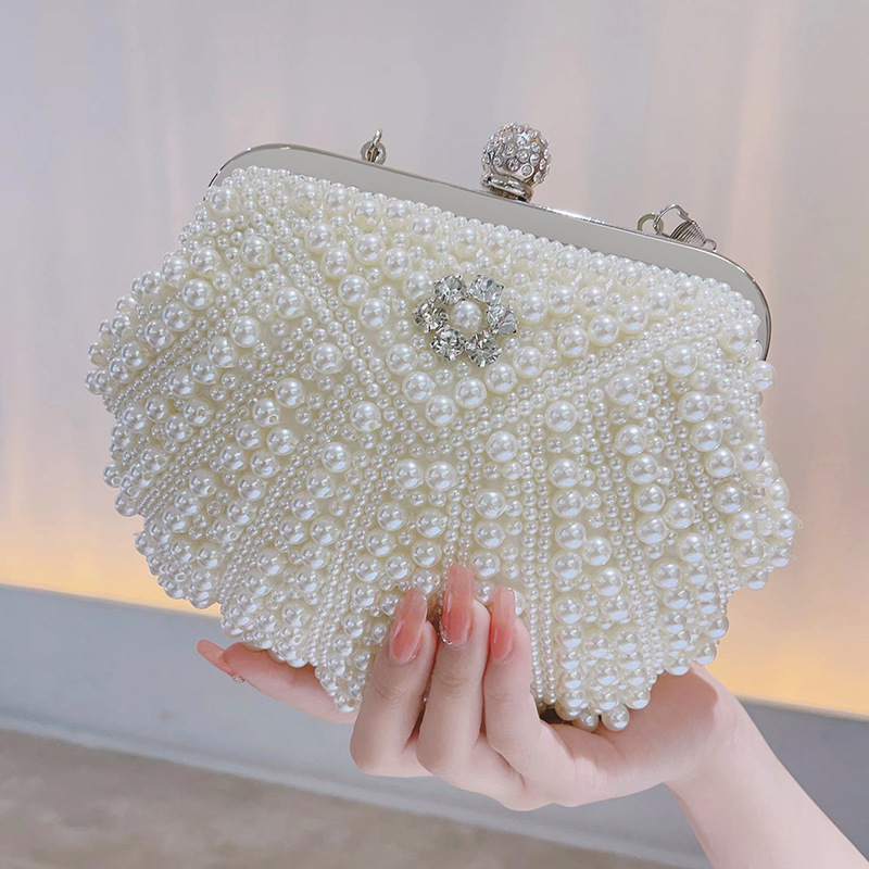 New pearl handbag female, dress bag banquet bag cheongsam bag dinner bag diamond-hand crossbody bag