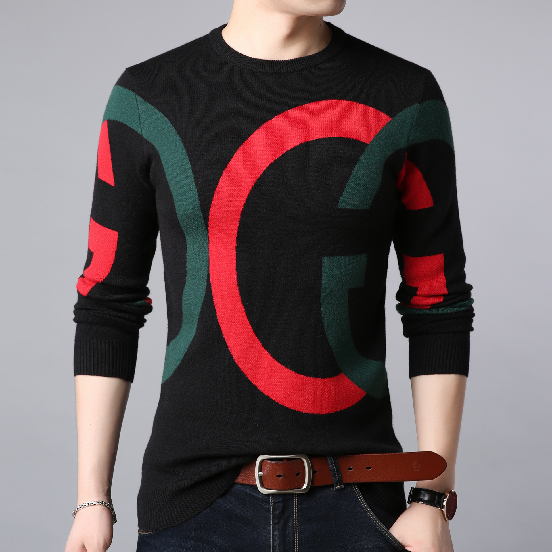 Winter Men S Sweater Middle Aged And Young People Knitted Pullover Round Neck Long Sleeved Casual Liner Trend