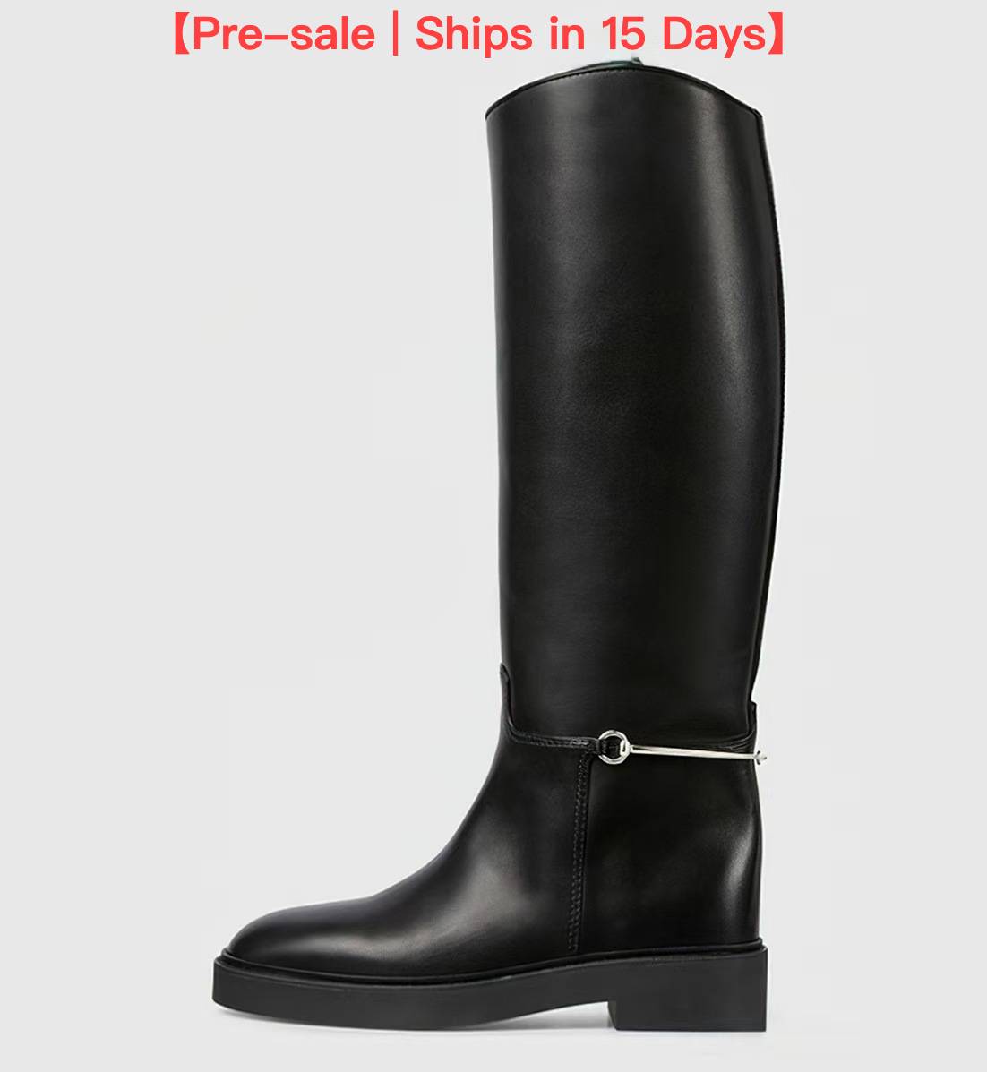 【Pre-sale | Ships In 15 Days】Large Size Low Heel High Boots Round Head Autumn And Winter New Equestrian Boots Knight Boots Show Flat Women's Boots