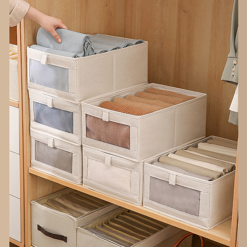 Visible Network Clothes Storage Box Fabric Cotton And Linen Storage Box Clothing Storage Home Wardrobe Storage Box