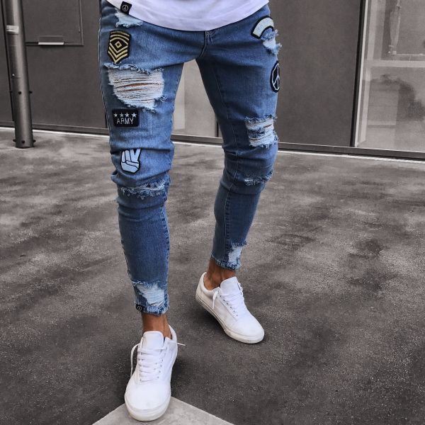 New jeans men's best selling jeans knee hole zipper men's jeans pants