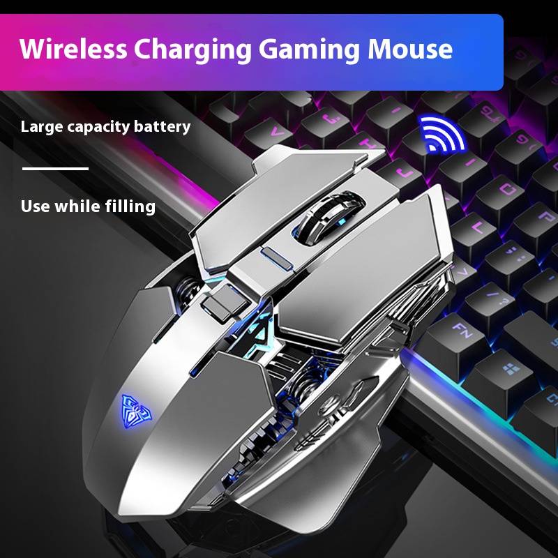 Wireless Gaming Mouse - 3500 DPI, 6 Programmable Buttons, 2.4G USB Receiver, Ergonomic Design, 4-Way Scroll Wheel (Tech Black/Metal Gray)​