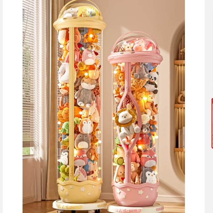 Home Furniture Doll Storage Bucket Zipper Plush Toy Storage Artifact Dustproof Enlarged Transparent Doll Storage Bucket