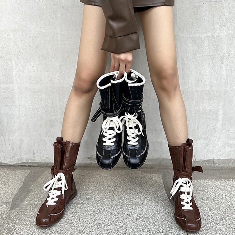 Women's Vintage Combat Boots - Chunky Sole Retro Ankle Boots With Lace-Up Design, Breathable & Slip-Resistant, Sizes 35-41 Mid Tube Short Boots