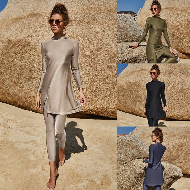 Women's Clothing Conservative Three Piece Swimsuit Large Size Long Sleeved Trousers Hat Full Cover Sunscreen Three Piece Swimsuit