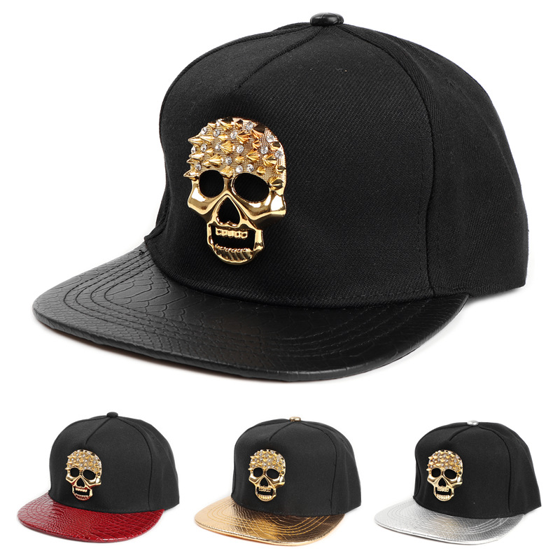 Classic Vintage Street Hip Hop Dance Cap Leather Hip Hop Style Metal Skull Snakeskin Print Baseball Cap