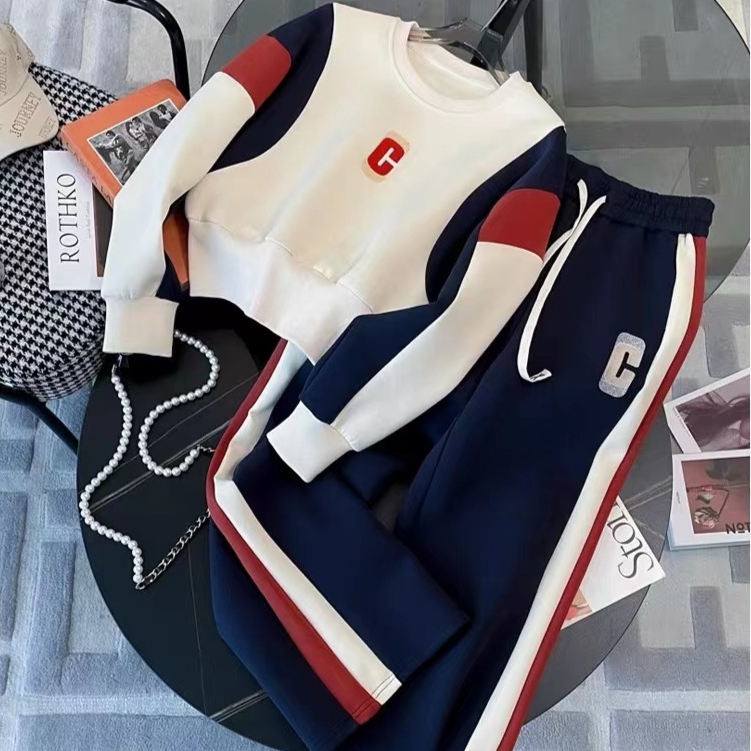 Women's Clothing Plush and thickened design sense fashion casual sports suit women autumn and winter new street style wide leg two piece suit trendy