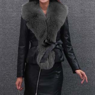 Women's short imitation fox fur collar fur coat winter new pu leather coat