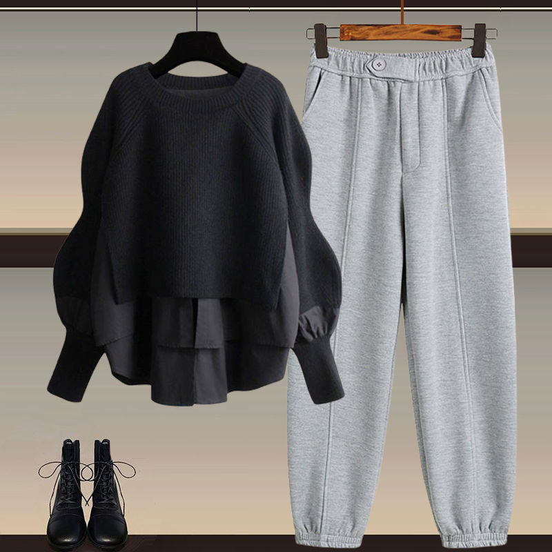 Women's Clothing Large Size Suit Two Piece Stylish Shirt Women's Slim Sports Casual Pants Two Piece Suit