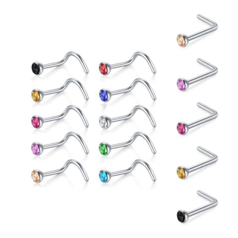 Women's Jewelry Stainless Steel Nose Nail Set 18 Pieces Piercing Nose Ring Set Titanium Steel Nose Jewelry