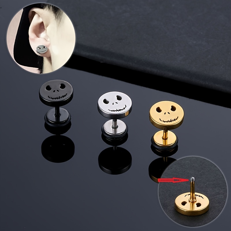 1Pc Fashion Mens Punk Stainless Steel Earring Jewelry Skull Earring Evil Smile Stud Earrings Halloween Skeleton Ear Studs