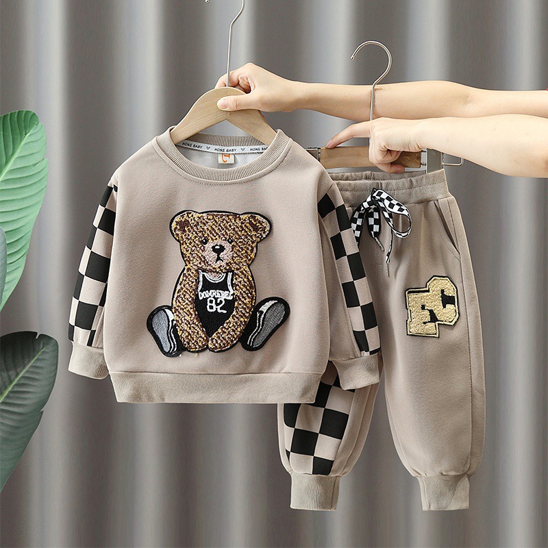 Mother & Kids [LittleExplorer] Boys' Bear Hoodie Set - Cozy Two-Piece | Spring/Autumn
