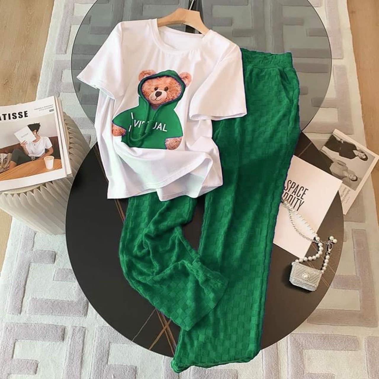 Women's Bear Short Sleeve Long Sleeve Two Piece Set Casual Fashion