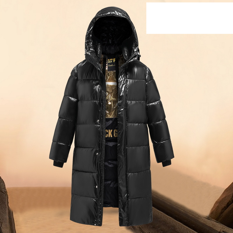 Men's clothing winter long coat winter new black and gold cotton coat men's trendy loose shiny cotton coat thickened