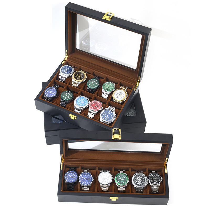 Watch Storage Box Paint Box 6-bit 10-bit 12-bit Paint Jewelry Gift Box Black Wooden Watch Storage Box