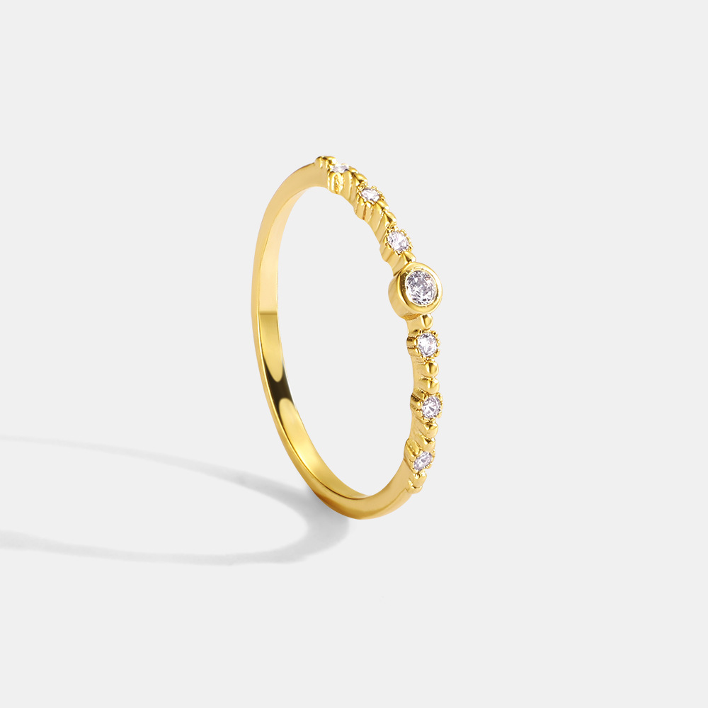 Light Luxury Style Gold Plated Diamond Wave Ring Girlfriends Stacking Pinky Ring Index Finger Ring