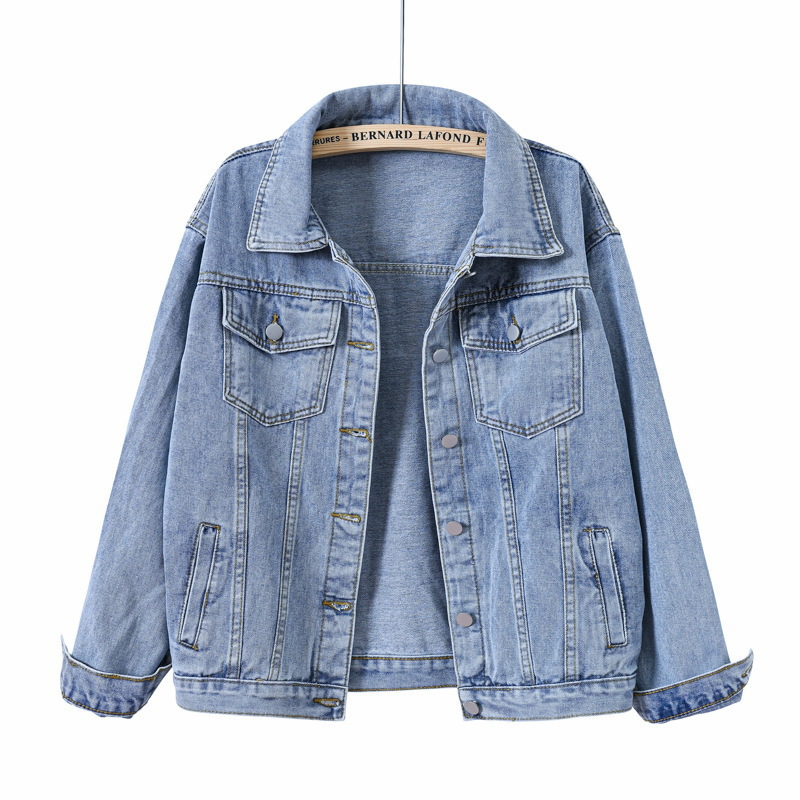 Damenbekleidung Retro Blue Denim Lockere Vintage Blue Denim Jacke - Relaxed Fit Übergroßer Mantel im koreanischen Stil mit Used-Details für Männer und Frauen
