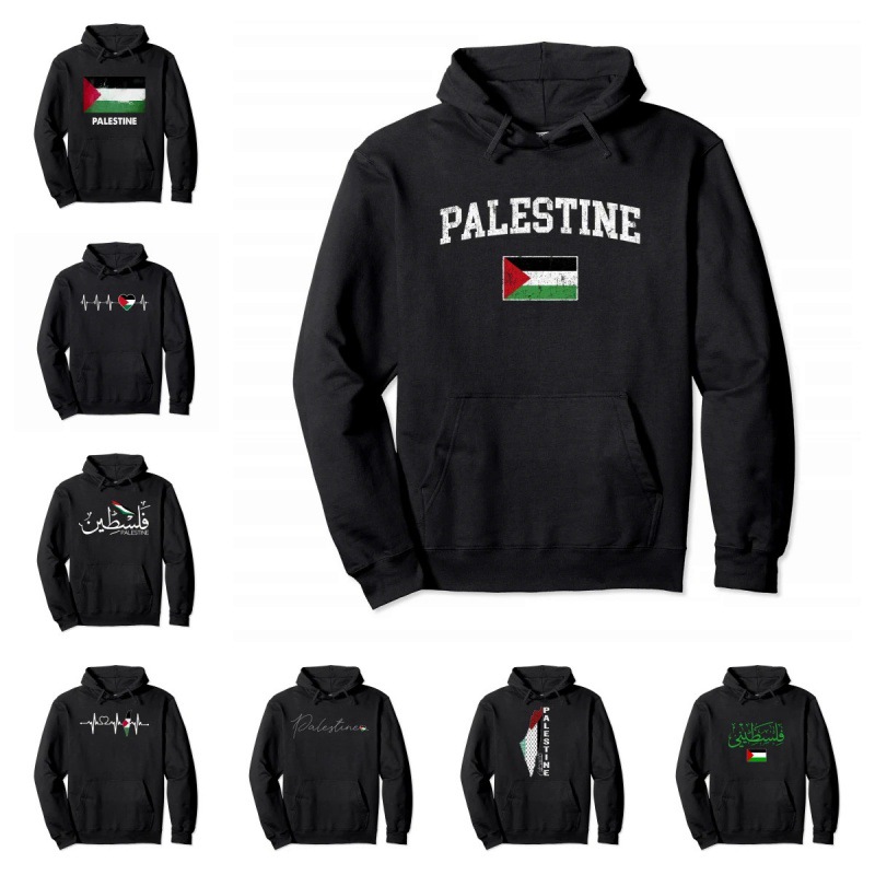 2025 Palestine Flag With Name Map Hoodie Palestine Men's Pullover Hoodie Warm Hoodie Hip Hop Street Wear Pullover Men Sweatshirt