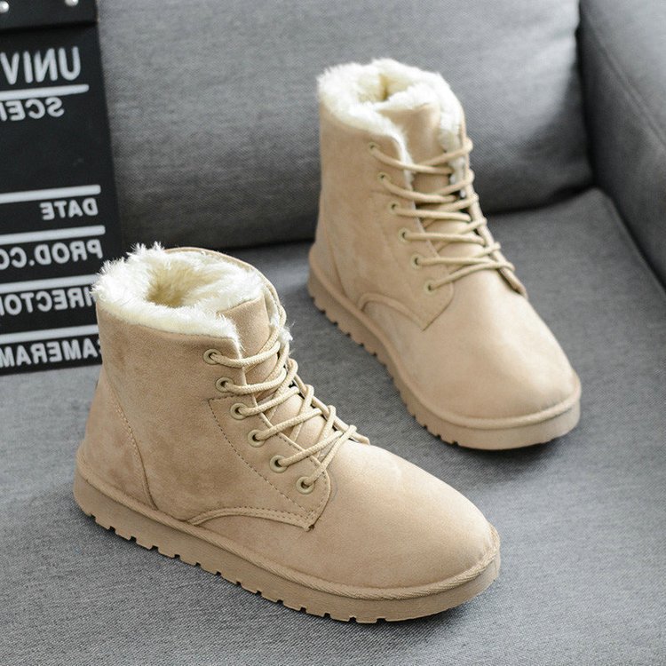 Women's Shoes Snow Boots Women's Short Boots Warm Boots Lace-Up Flat Heel Fashionable Cotton-Padded Shoes