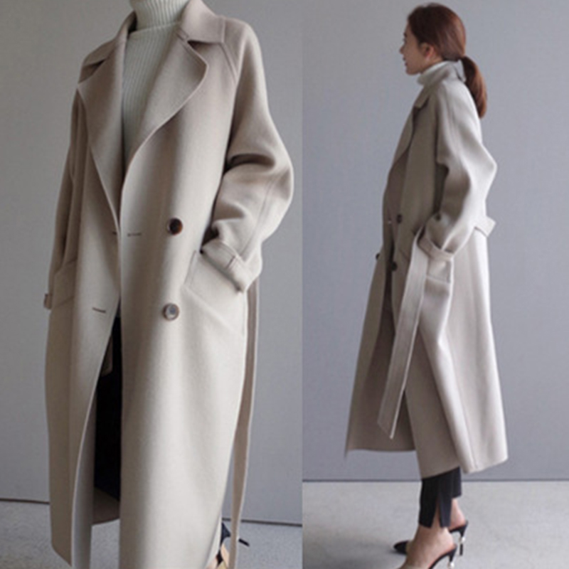 Women Winter Coats 2023 Autumn and Winter New Femmes Women's Solid Color Lapel Loose Long Double-sided Wool Coat Female