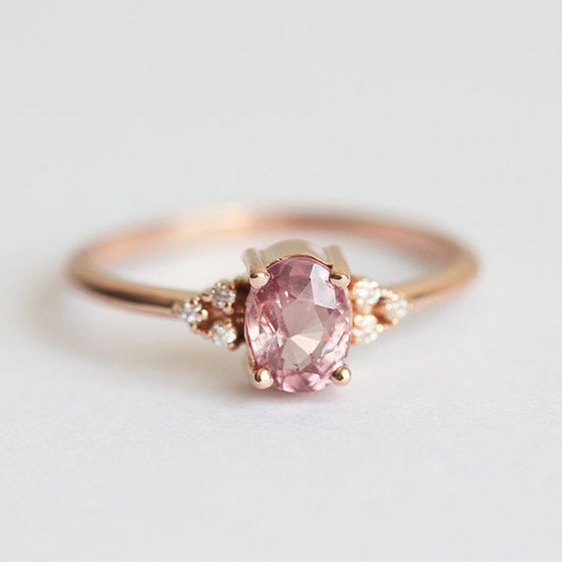New copper jewelry pink zircon Princess ring goose egg simulation diamond engagement ring