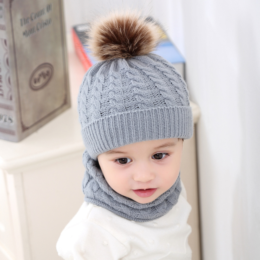 Baby clothing Winter bib set acrylic hairball baby cap