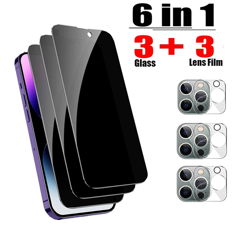 6 In 1 Privacy Tempered Glass For IPhone 11 12 13 14 15 16 Pro Max Full Cover Anti-spy For IPhone 15Plus 12 13mini Glass