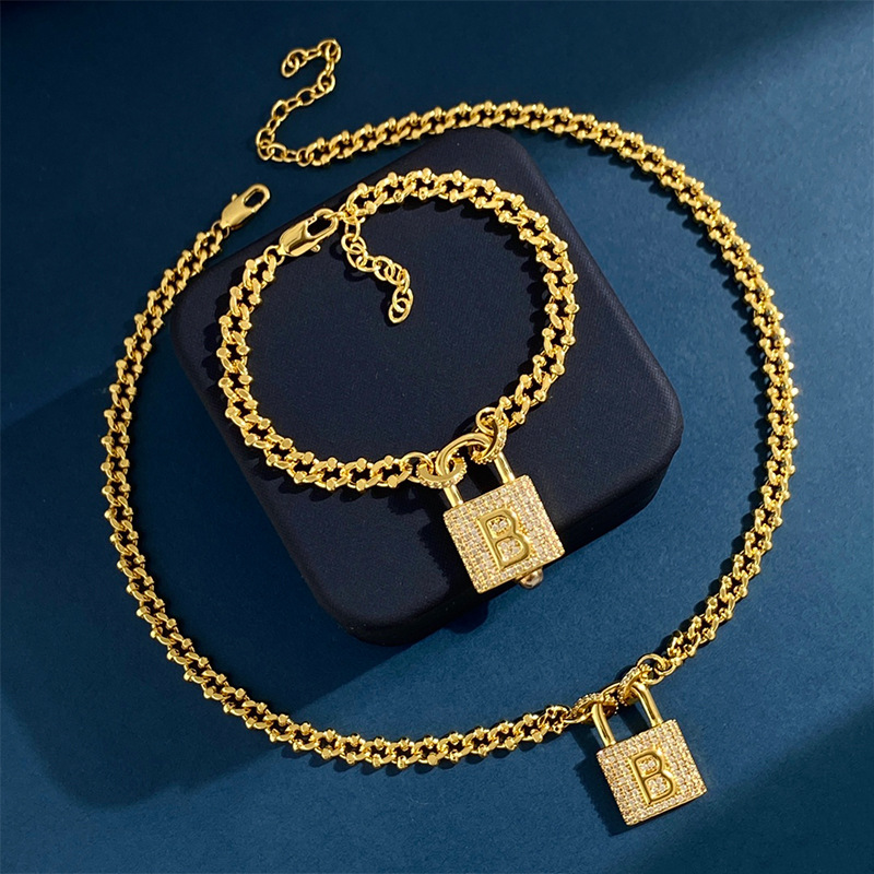 Designer diamond lock B letter pendant necklace bracelet for women fashion jewelry party wedding accessories, best gift for her