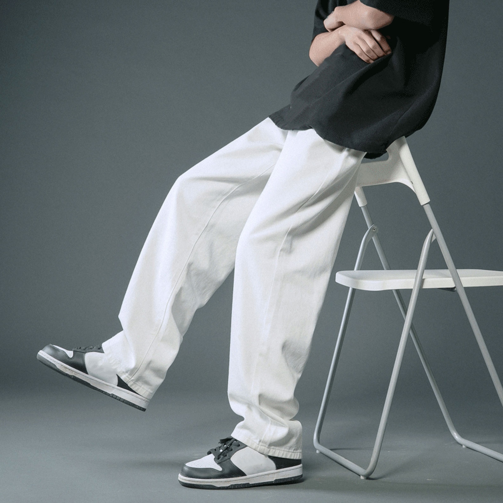 2024 neue Straße Casual Baggy Jeans männer Street Hip Hop Gerade Breite Bein Hosen Studenten Denim Hosen Blau Schwarz