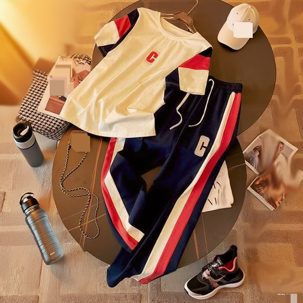 Damenbekleidung Kapuzensportanzug für Damen 2023 Sommer Neuer Slim Letter T-Shirt Top Hosen Freizeitanzug für Damen