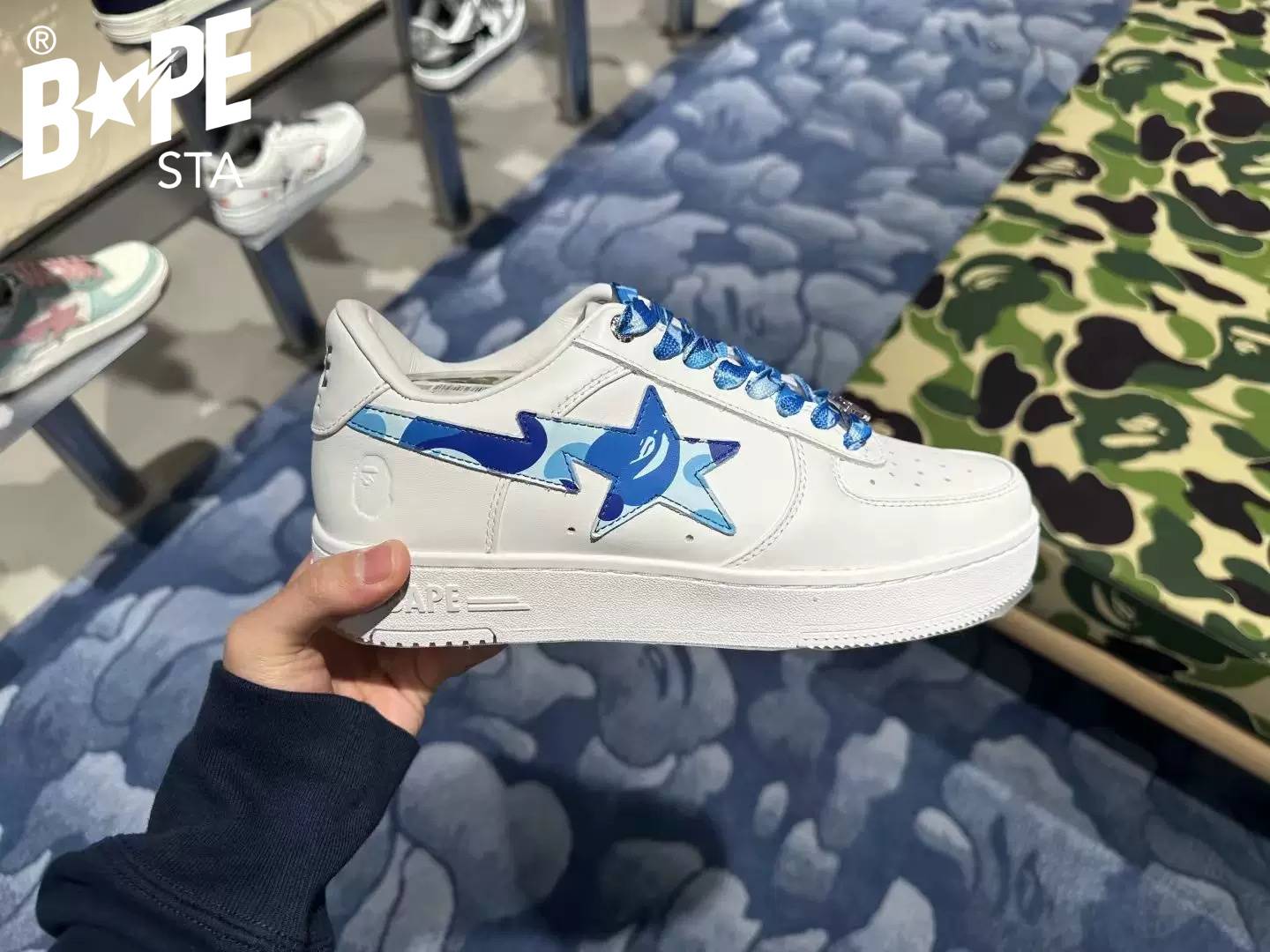 A BATHING-APE Classic Double Sided Splicing Trendy Fashion Board Shoes Tri Color Camouflage Air Force No.1 Board Shoes Men's And Women's Same Style