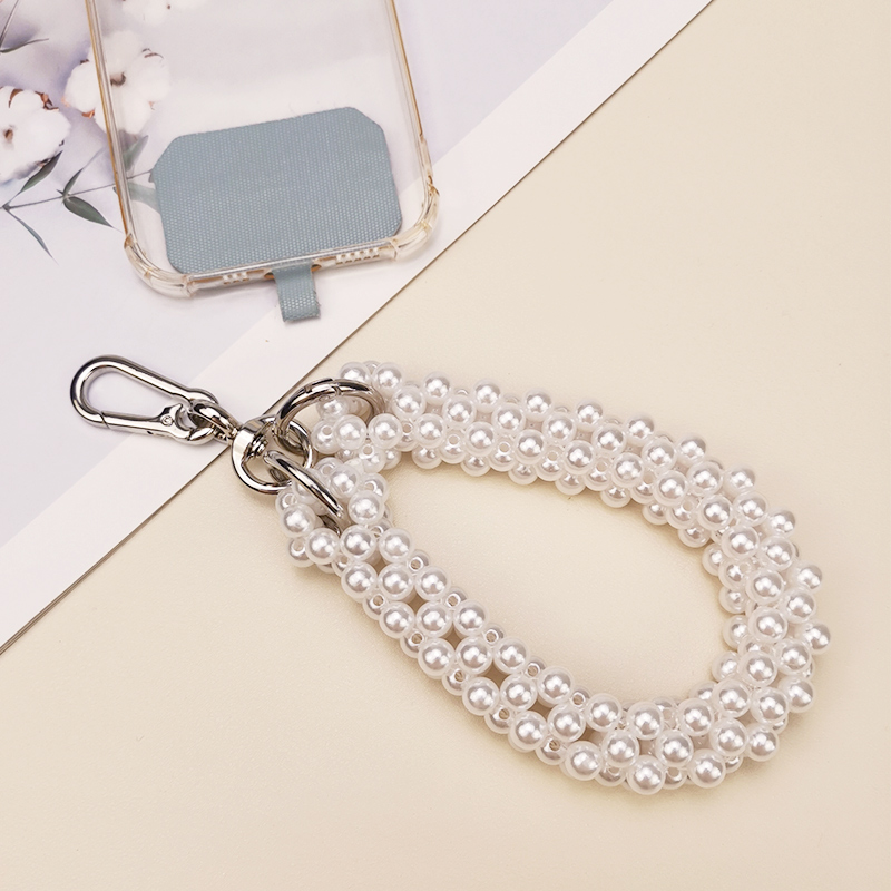 Mobile Phone Lanyard Short Wrist White Pearl Beads Beaded Pendant Phone Anti-loss Sling New Women's Universal Portable