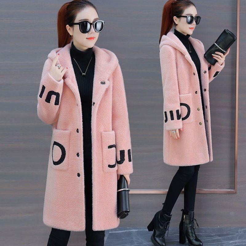 Women's coat winter lamb cashmere medium length spring and autumn foreign style windbreaker new versatile