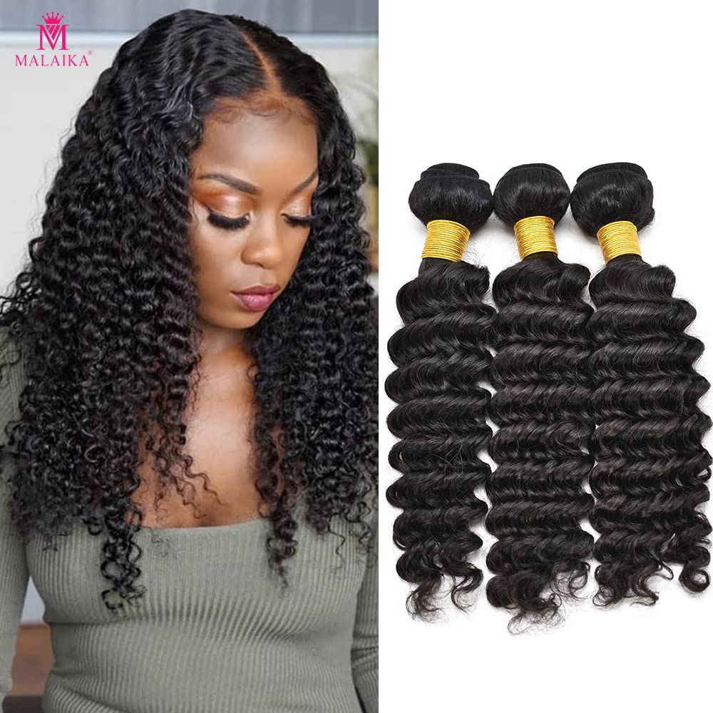 3PCS Grade Brazilian Virgin Hair Bundles for Black Women Bundle Double Weft Unprocessed Human Hair Bundles Natural Color for Women Deep Wave Hair