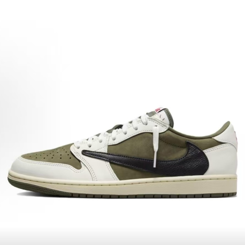 Travis Scott X Jordan Air Jordan 1 Low OG 'Medium Olive' Low-top Retro Basketball Shoes For Both Men And Women In Beige
