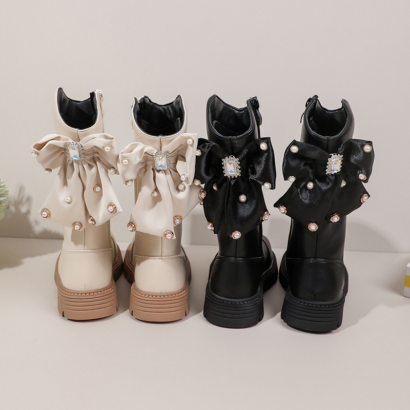 Children's Boots New Winter Medium And Large Girls' Long Boots High Top Little Girl Leather Shoes Students Plus Velvet Warm Fashion Boots