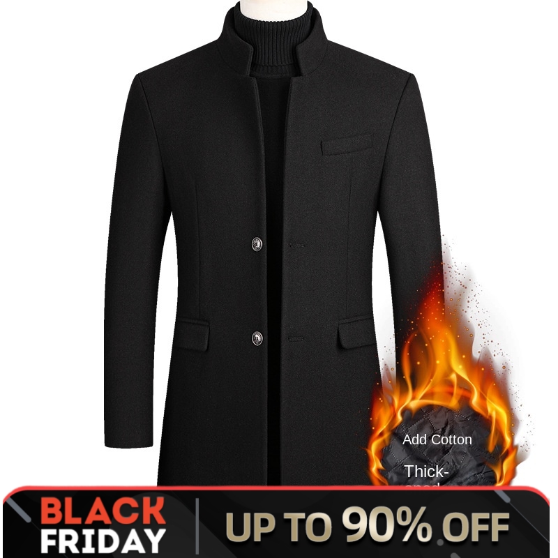 Classic light luxury original tide men's autumn and winter padded thickened tweed medium-length windbreaker jacket 2023 hot models